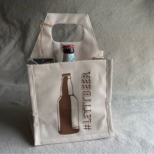 🍄3/$33 🆕 #letitbeer Reusable Jute Canvas Six Pack Beer Tote NWT